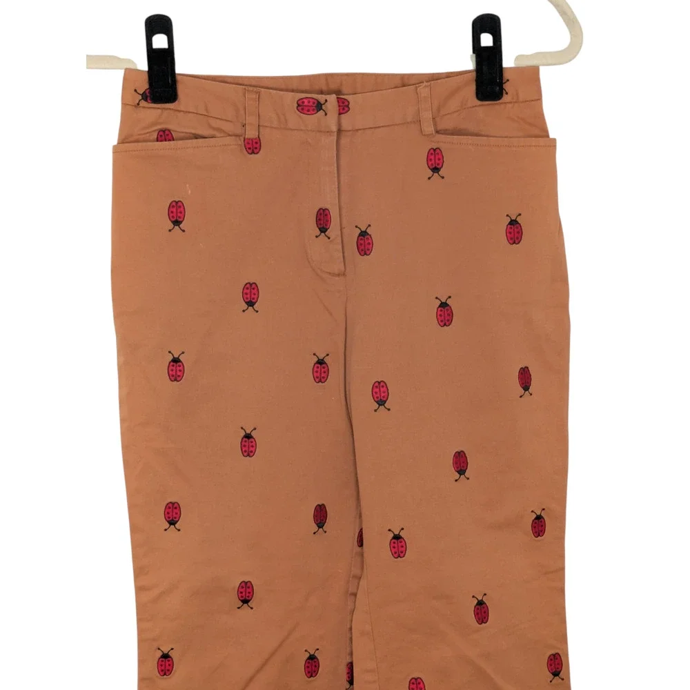 Vintage Label Lilly Pulitzer Size 2 Camel Khaki Lady Bug Embroidered Crop Pants - Picture 2 of 8